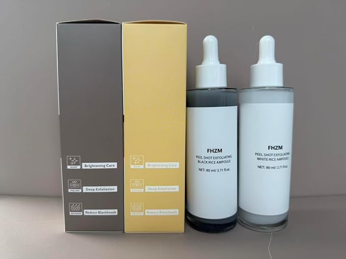 Face Peel Shot Glow Black & White Rice Exfoliating Ampoule Extract Peeling, Pore Minimizing & Deep Hydration Face & Body Scrub Serum, Support Dead Skin Cell Remover -80ml/2.7Fl oz