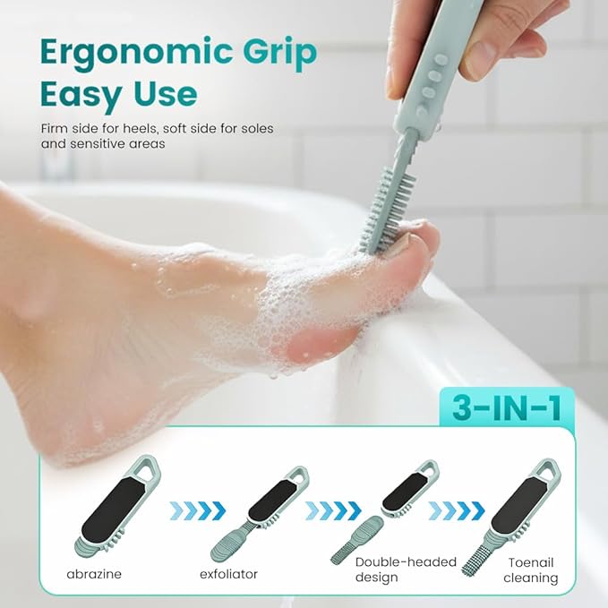 Foot Scrubber in Shower, 3 in 1 Portable Travel Size Toe Cleaning Brush Foot File Dead Skin Remover for Home Foot Care (Yellow)