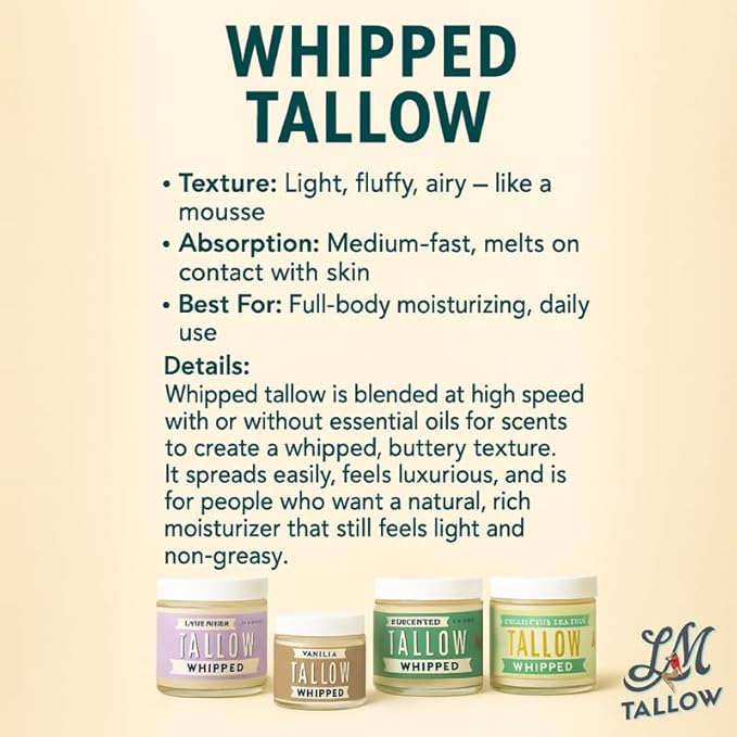 Whipped Tallow 24oz - All Natural Face Cream + Whole Body Moisturizer for Dry Skin - Made With Scented Oil Blend - No Preservatives, Parabens or Seed Oils - USA Made (Lavender)