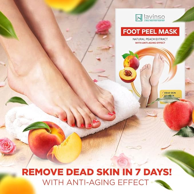 Lavinso Foot Mask that Removes Dead Skin and Callus - 2 Pack - Peach Feet Peeling Mask Extra Strength