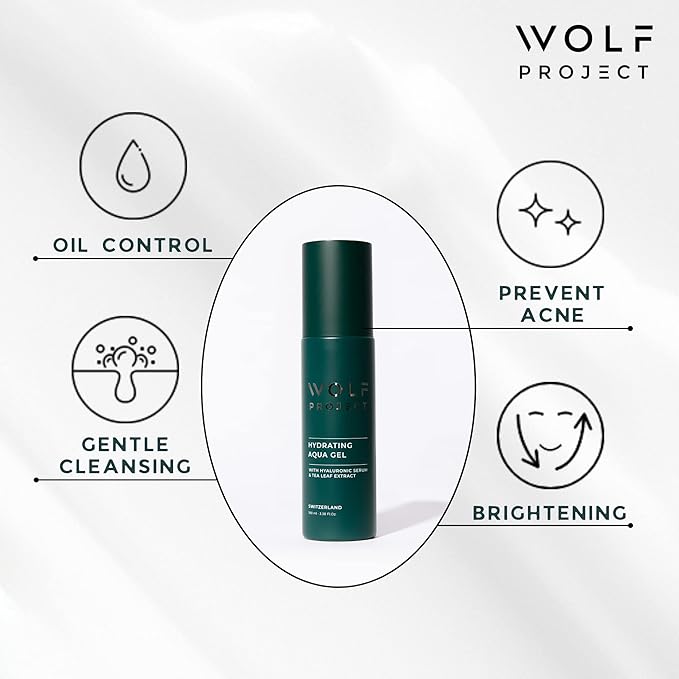 Wolf Project Advanced Skin Care Face Moisturizer Gel Cream, Anti Aging Face Gel Serum with Hyaluronic Acid, Bamboo Water, Tea Tree Leaf, Ginger Root, Ginseng - For All Skin Types, 3.38 oz