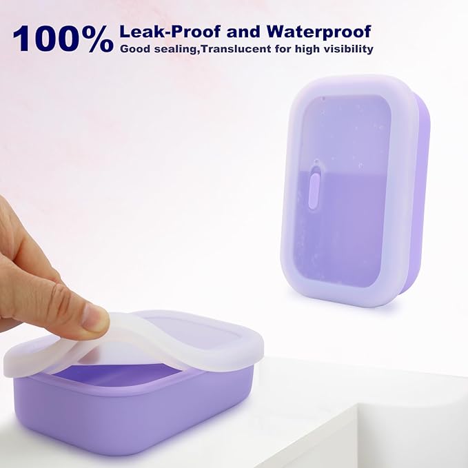 Leak Proof Travel Soap Case,Solid Shampoo Bar Holder, Silicone Soap Container with Draining Layer, Portable Bar Soap Holder for Bathroom, Camping, Gym, Easy to Clean (Purple, Large)
