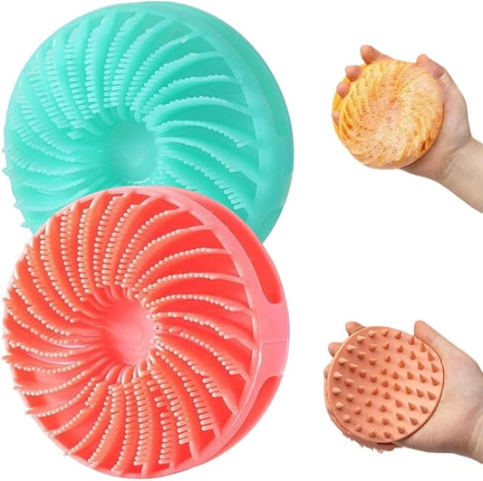 2 in 1 Silicone Body Scrubber & Scalp Scrubber, 2026 Upgrade Handheld Shower Scrubber for Body and Head, Cleansing Skin Brush Gentle Exfoliating and Stress Relax Hair Growth (Green & Red)