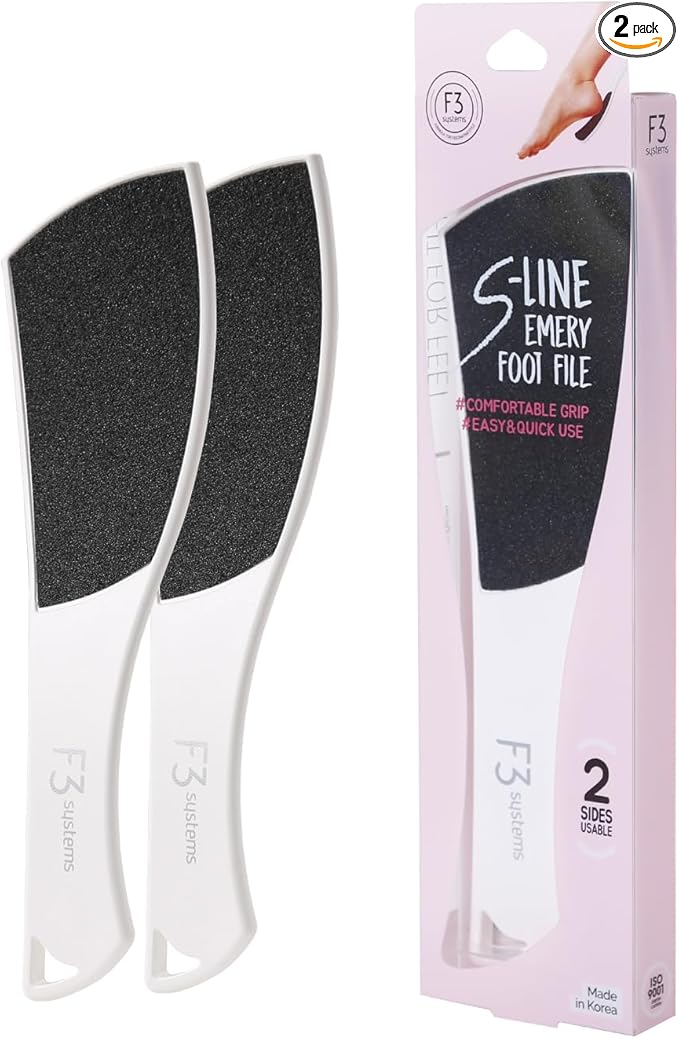 S-Line Emery Foot File, Colossal Double-Sided Pedicure Tool, Effective for Cracked Heel, Ergonomic Design for Easy Grip (2Pcs)