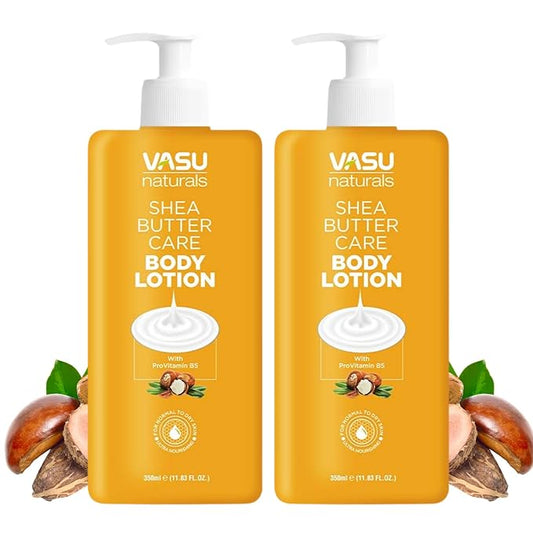 Vasu Naturals Shea Butter face moisturizer - Hydrating body lotion, Long-Lasting hand cream for Dry Skin, Lightweight face lotion, Coconut Oil hand lotion for skincare 11.83 fl oz each (Pack of 2)