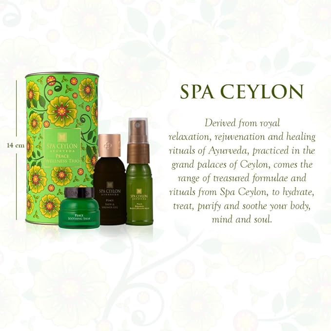 SPA CEYLON Peace Wellness Trio Set, Holistic Spa Essentials for Calming, Natural Ingredients, Ayurvedic Bath Gift Set, Shower Gel, Body Mist, Balm, Gift for christmas (150 g, Lemongrass)