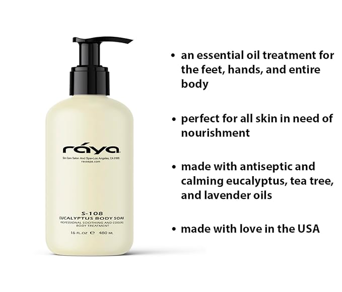 RAYA Eucalyptus Body Soak 16 oz (S-108) | Relaxing Treatment for the Feet, Hands, and Body | Soothing, Conditioning, and Calming | Made with Eucalyptus, Tea Tree, and Lavender Oils