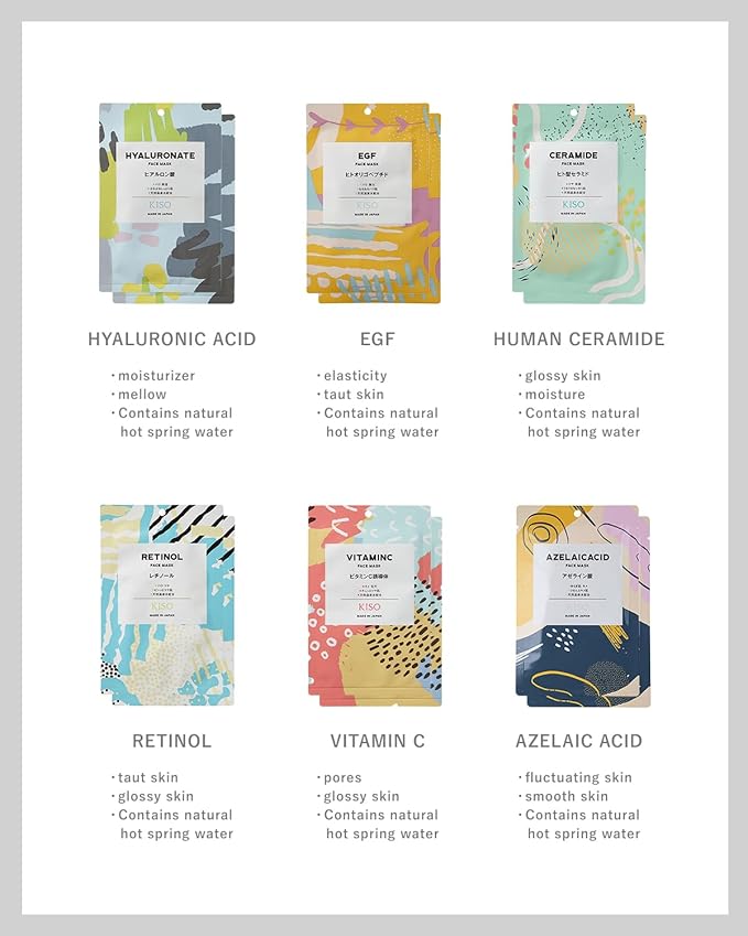 KisoCare Facial Sheet Mask (24 Pieces) 100% Pure Hot Spring Water, No Added Water Moisturizing Skincare