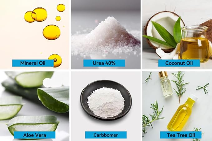 Urea 40% + 1% Hyaluronic Acid (4oz) | Softens Cracked Heels & Dry Skin Urea Cream 40 Percent for Feet Maximum Strength - Infused w/ Tea Tree & Coconut Oil | Callus & Corn Treatment | Made in USA