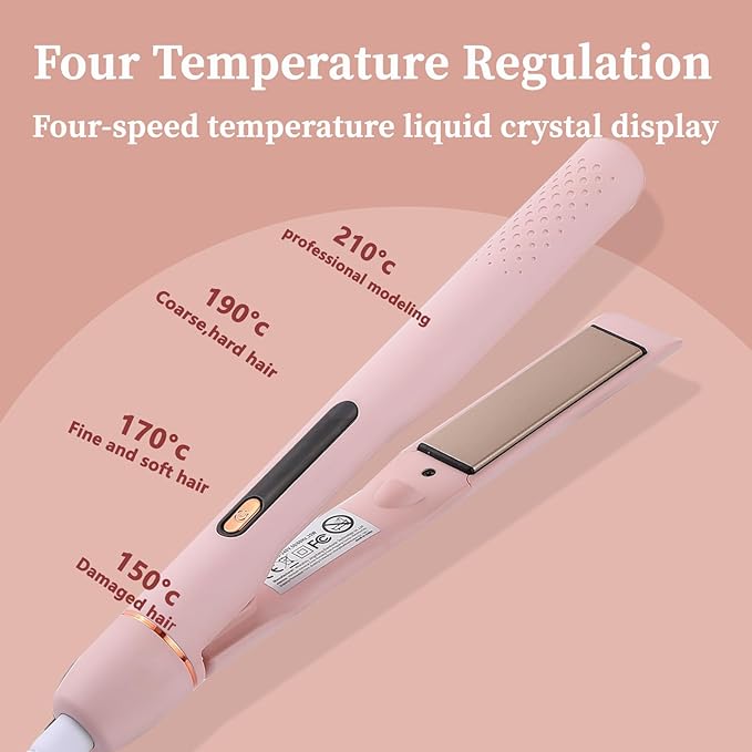 2-in-1 Hair Straightener & Curler Iron with LCD Display, 4 Temp Settings, 30s Fast Heat Up Hair Iron for Hard,Soft & Damaged Hair- Professional Styling Tools for Women (Pink)