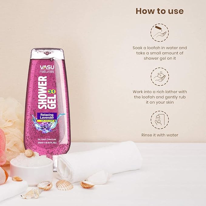 Vasu Naturals Organics Lavender Body Wash Calming Shower Gel with Pro-Vitamin B5 for Women & Men | Soap-Free, Paraben-Free, Soothing Body Cleanser for Sensitive Skin – 8.45 fl oz Each (Pack of 2)