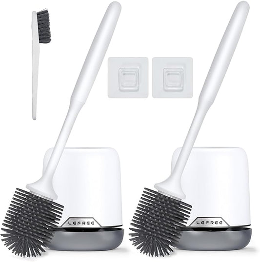 Lefree 2 Pack Silicone Toilet Brush Set with Ventilated Holder, Floor Standing & Wall Mounted Toilet Scrubber