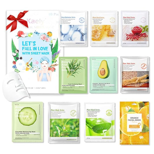 Kaely 10 Pack Variety Face Masks for Kids, Kids Face Mask Spa Day Kit Supplies, Spa Party Favors for Teens Girls Women, Sheet Facial Mask Skincare Gifts Set, Hydrating Nourish for All Skin Types, 01