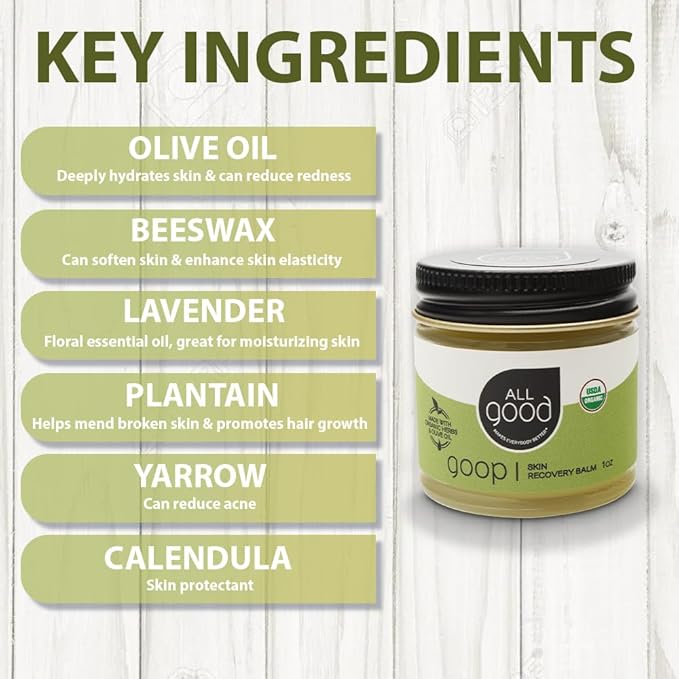 All Good Goop Organic Skin Care Recovery Balm - All Purpose Ointment w/Calendula, Lavender, Beeswax - Chafing Cream, Dry Skin Salve, Cracking Lip Moisturizer - Soothes, Hydrates & Calms - 1oz
