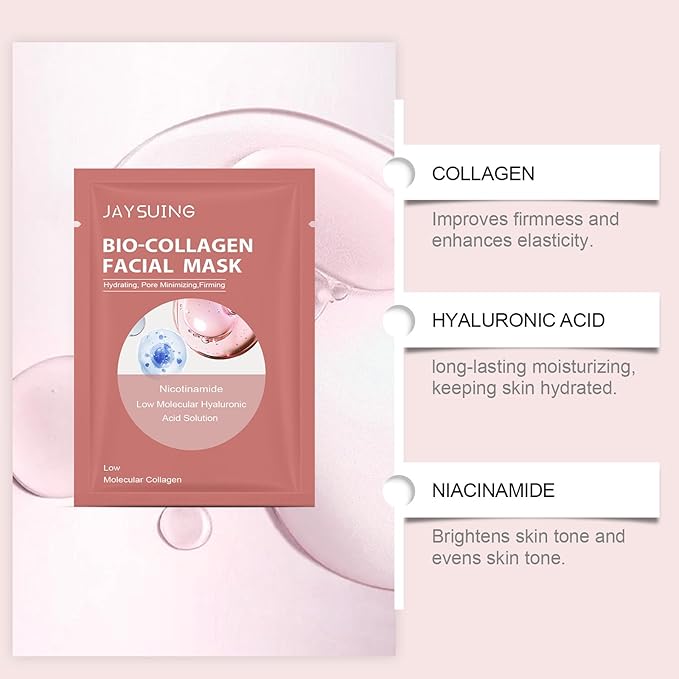 Deep Collagen Lifting Mask Overnight Bio-Collagen Jelly Gel Mask, Hydration Bio Overnight Hydrogel Face mask Sheet, for Glass Glow Skin, Firming, Moisturizing and Evens Skin Tone, 4PCS