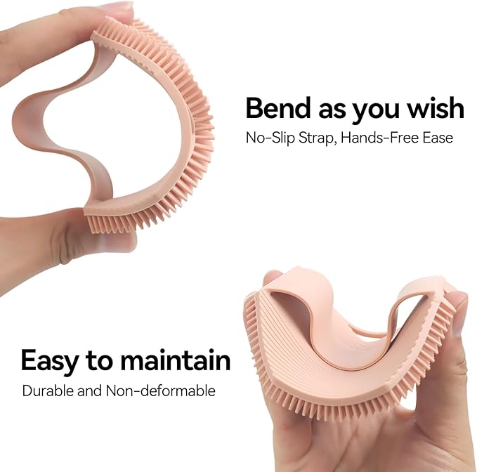 Silicone Body Scrubber, Silicone Loofah Exfoliating Body Scrubber for Shower, Long-Lasting Body Brush for All Skin Types& Lather Well Easy to Clean (Pink)