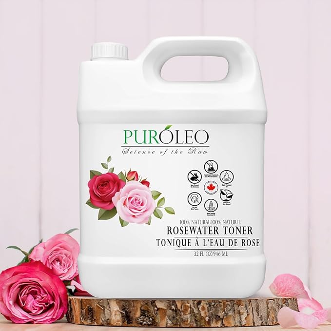 PUROLEO Rose Water 32 Fl Oz/946 ML (Packed in Canada) Pure & Natural Skin Care Setting Spray and Toner - Premium and Luxury Self Care with Rosewater for Face, Makeup Setting Spray, and Facial Mist
