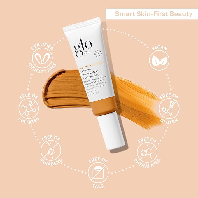 Glo Skin Beauty C-Shield Anti-Pollution Moisture Tint - Tinted Moisturizer With SPF 30 for Face, Broad Spectrum Protection & Vitamin C, 1.7 Oz (7W-Dark)