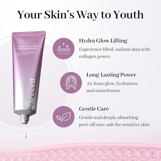 AROCELL Super Collagen Wrapping Facial Mask 50g – Korean Peel Off Face Mask Pack with Collagen Film Care | Hydrating, Firming & Elasticity Boosting Exfoliating Skincare