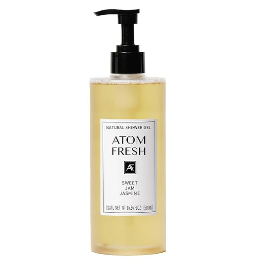 Atom Fresh Fine Fragrance Body Wash – Sweet Jam Jasmine Scent | Gentle Amino-Acid Cleanser with Oat, Soapberry & Vitamin E | Plant-Based & Sulfate-Free, 16.94 fl oz