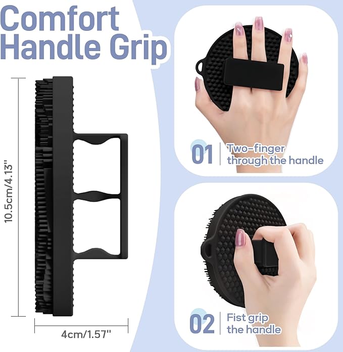 Silicone Back & Body & Face Scrubbers Set 4PCS, 15.35’’ Soft Back Scrubber for Dual-Side Usage, Easy-to-Hold Bath Glove Body Scrubber Face Scrubber for Good Foaming & Deep Cleaning(Black)