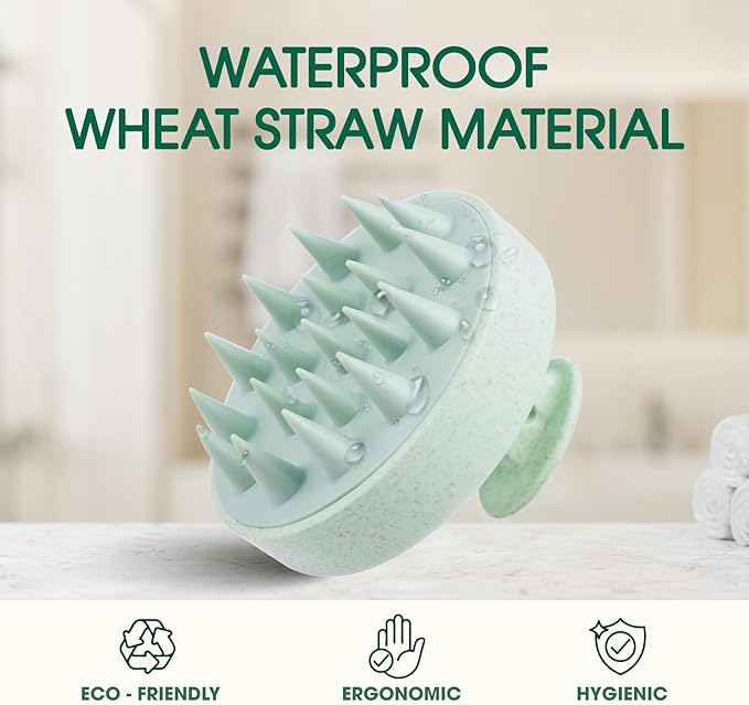 Scalp Massager Brush for Hair Growth – Silicone Scalp Scrubber & Scalp Exfoliator – Manual Scalp Massager Brush for Wet or Dry Use – Hair Massager Scalp Shampoo Brush Tool (Green)