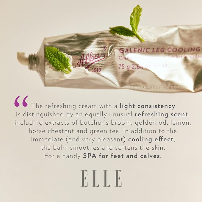 Alba1913 Vegan Leg Cooling Cream - Cooling Relief for Tired, Heavy Legs, Reduces Fatigue & Heaviness, Stimulates Circulation, Deep Moisturizing & Softening, Refreshing Formula, Easy to Use - 75g