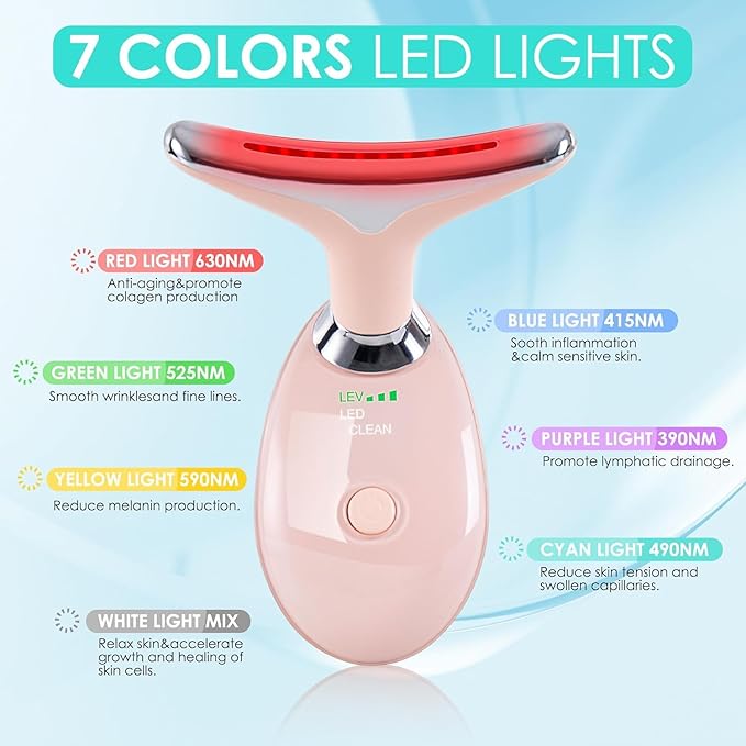 Facial Massager Red-Light-Therapy-for-Face and Neck, Face 𝖲 culpting Wand with 7 Color (Bright Pink)