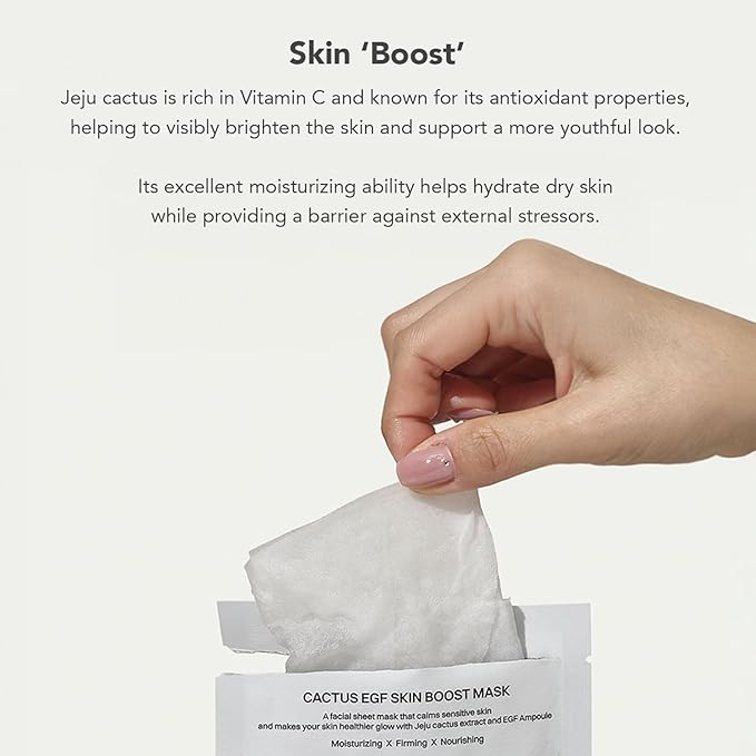 A'Prep Cactus EGF Skin Boost Mask (5 Sheets) – Hydrating & Nourishing Sheet Mask with Jeju Cactus Extract & EGF | Vegan-Certified for Sensitive Skin | Korean Skincare