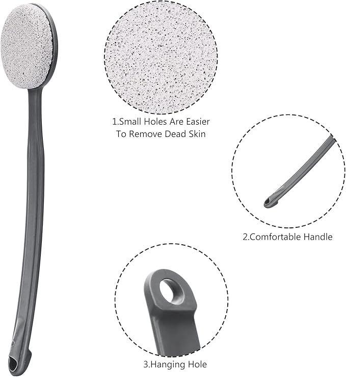 Pumice Stone for Feet with Long Handle 13.7", Hard Skin Callus Remover, Scrubber and Exfoliator for Dead Dry Skin, Softer & Smoother Feet, Pedicure Tool (Curved),Grey