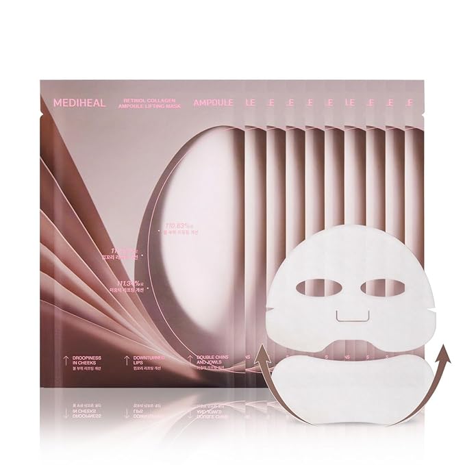 Mediheal Retinol Collagen Ampoule Lifting Mask (10 Counts) forV Line Mask, Anti-Aging - Helps Reduce Fine Lines & Wrinkles, and Smoothens Skin