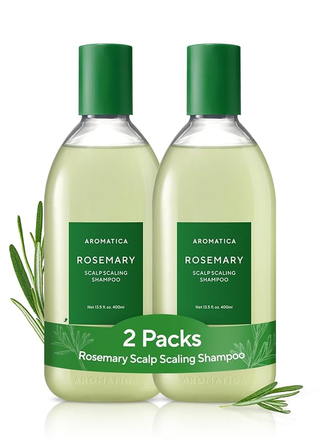 AROMATICA Rosemary Scalp Scaling Shampoo (2 packs) - Korean Hair Care with Thinning Hair Loss Natural Rosemary Essential Oil for Women Hair Growth - Free from Sulfate, Silicone, and Paraben (13.53 oz)