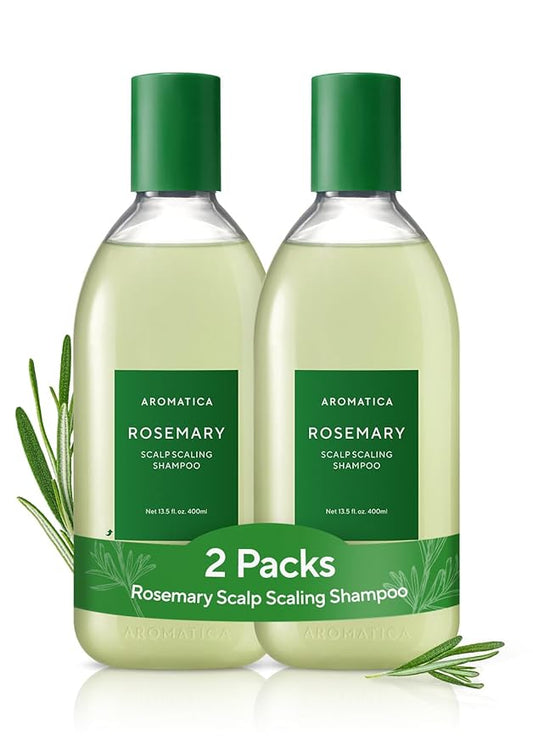 AROMATICA Rosemary Scalp Scaling Shampoo (2 packs) - Korean Hair Care with Thinning Hair Loss Natural Rosemary Essential Oil for Women Hair Growth - Free from Sulfate, Silicone, and Paraben (13.53 oz)