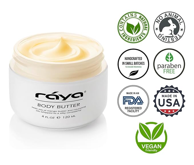 Raya Body Butter Thick Body Moisturizer for Dry, Cracked Hands and Feet, Can Be Used as a Luxurious Massage Cream, Great for All Skin Types