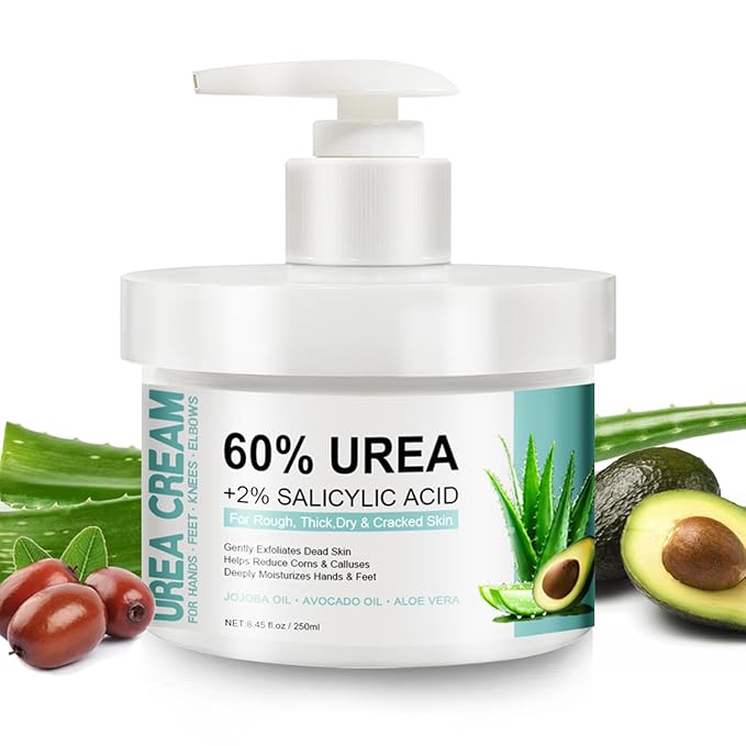 60% Urea Cream for Feet with 2% Salicylic Acid, Foot & Hand Cream for Dry Cracked Heels with Jojoba Oil, Avocado Oil & Aloe Vera, Urea Lotion for Elbows, hands, Knees & Callus Remover, 8.45 oz