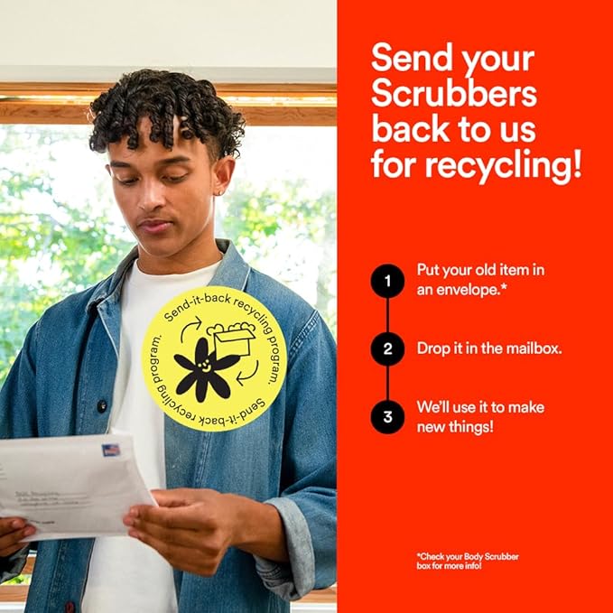 Boie USA Body Scrubber with Handle - Hygienic, Exfoliating Loofah Alternative - Feels Like Silicone Scrubber Gentle on Sensitive Skin, Hypoallergenic, BPA & Latex-Free, Made in The USA (Blue)