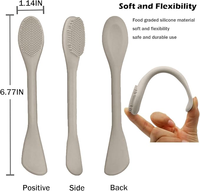 Silicone Face & Body Brush Applicator & Scrubber - 2-in-1 Facial Mask Spatula for Cream/Lotion/Clay & Exfoliating Body Brush, Hygienic Shower Sponge Glove for Wet/Dry Brushing, Replaces Tradit