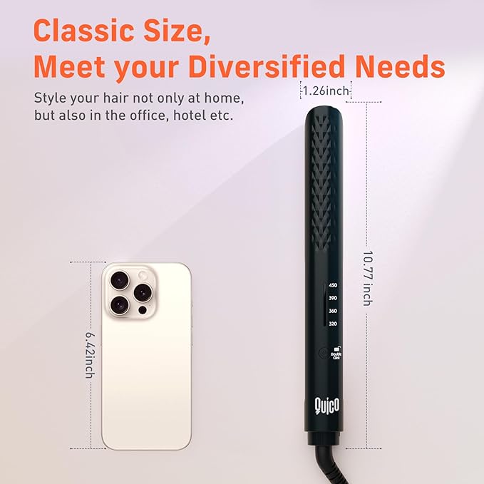 Quico Hair Straightener, 110-240V Global Travel Hair Straighteners for women, 15s Fast Heating, Professional Negative Ion Flat Iron, Temp Memory, 320℉-450℉, Auto-Off, with Glove and Clips, Gift, Black