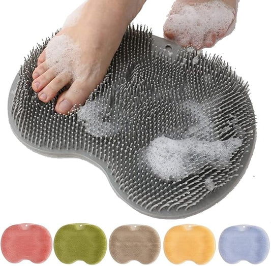 Foot Back Cleaning Pad, 2024 Upgrade Shower Foot Scrubber Mat Slip Suction Cups Foot Scrubber, Shower Foot Scrubber Mat Back Washer for Men and Women (Grey)