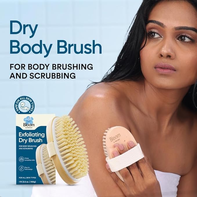 Bloom Exfoliating Oval Dry Bath Brush | 1 Unit | for Lymphatic Drainage & Cellulite Appearance | Sheds Dead Skin Cells & Prevents Ingrown Hair | Wooden Bath Brush with Natural Bristles