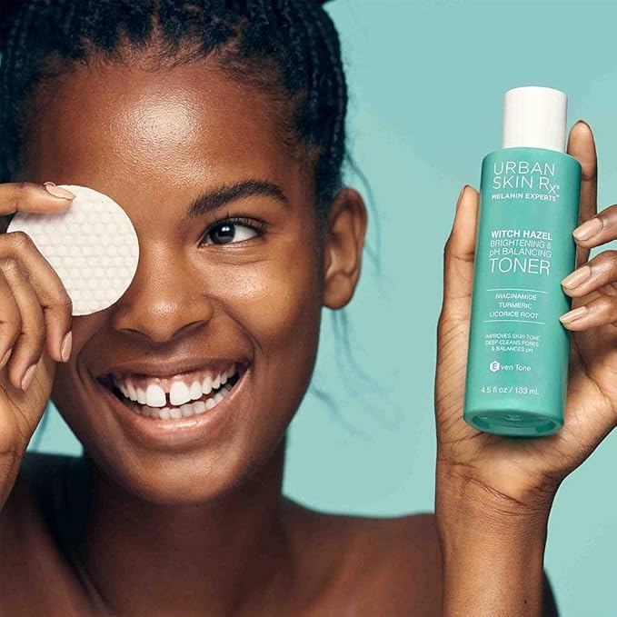 Urban Skin Rx® Witch Hazel Brightening & pH Balancing Toner, Exfoliated & Clarifies Clogged Pores, Improves The Appearance of Uneven Skin Tone, Reduces Redness & Brightens Dull Complexions, 4.5 Fl Oz