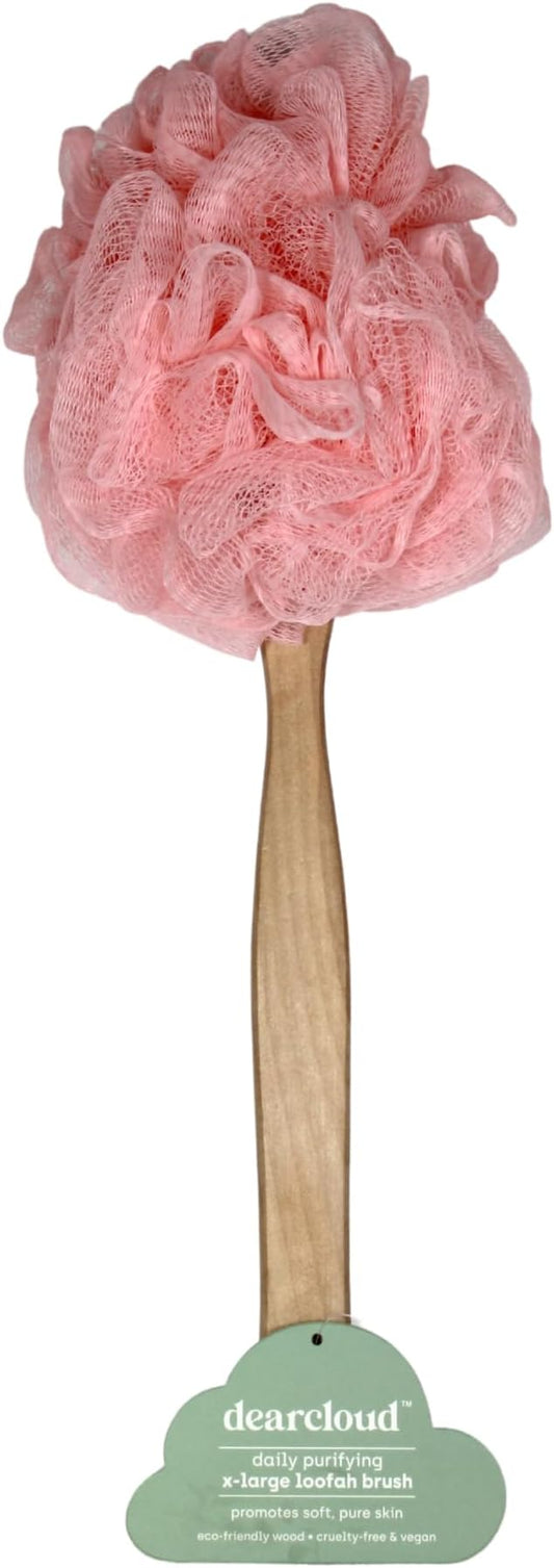 dearcloud Daily Purifying XL Loofah Brush – Exfoliating Body Exfoliator Scrubber with Long Handle for Shower - Shower Scrubber for Body (Peach)