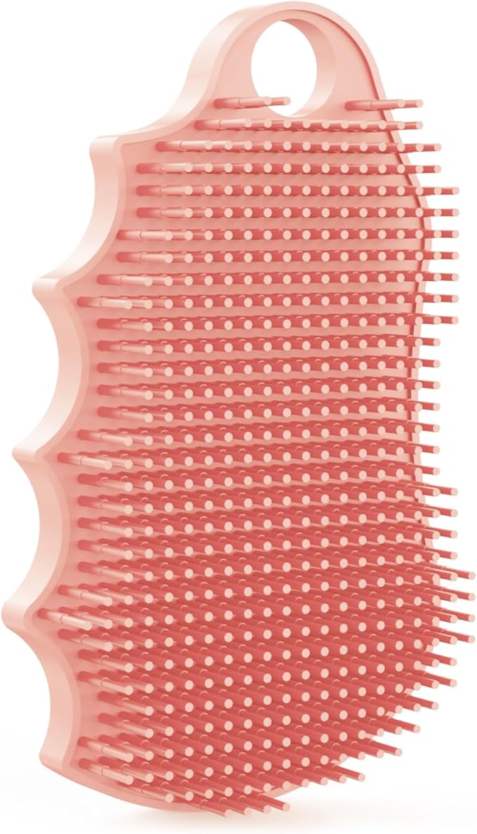 Silicone Body Scrubber Silver-Infused Dual-Sided 3-in-1 for Shower, Body Cleaning+Massage+Exfoliator Body Brush Buffer for Men and Women, Silicone Loofah, Non-Slip Handle (Pink)