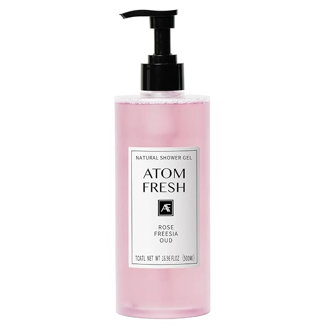 Atom Fresh Fine Fragrance Body Wash – Rose Freesia Oud Scent | Gentle Amino-Acid Cleanser with Oat, Soapberry & Vitamin E | Plant-Based & Sulfate-Free, 16.94 fl oz