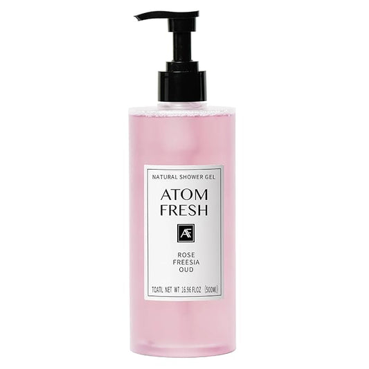 Atom Fresh Fine Fragrance Body Wash – Rose Freesia Oud Scent | Gentle Amino-Acid Cleanser with Oat, Soapberry & Vitamin E | Plant-Based & Sulfate-Free, 16.94 fl oz