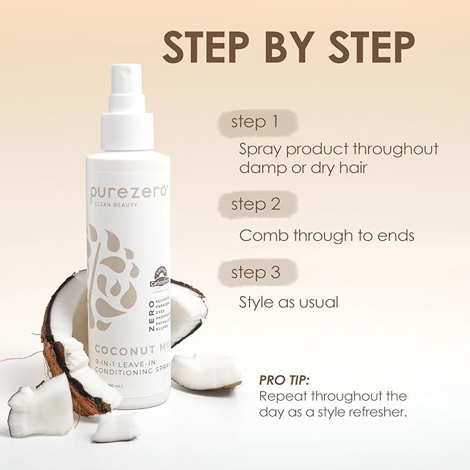 Purezero Coconut Milk BUNDLE [20 oz Shampoo + Conditioner + 9-in-1 Leave-in Conditioner] - Intense Hydration & Increased Shine