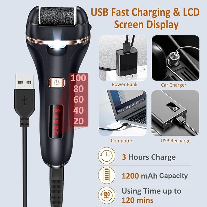 Electric Callus Remover for Feet,Rechargeable Foot File Hard Skin Remover,Waterproof 14 in1 Professional Pedicure Kit for Cracked Heels &Dead Skin,with 3 Roller Heads 2 Speed