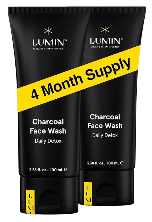 Lumin Charcoal Face Wash for Men, Daily Detox Cleanser, Hydrating Facial Wash w Activated Charcoal, Exfoliates & Unclogs Pores, Oil Control, Refreshing Skincare for Normal & Sensitive Skin, 2 Pack