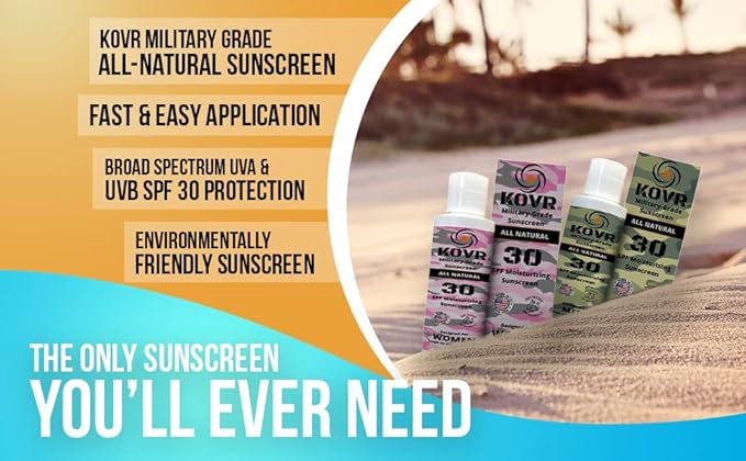 Kovr Sunscreen SPF 30 Face & Body Lotion - Reef Safe & Water Resistant Mineral Sunscreen | Broad Spectrum, Moisturizing, Unscented | Military Grade Sunblock for Men (4 fl oz)