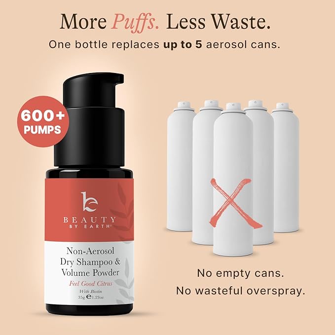 Beauty by Earth Non Aerosol Dry Shampoo Powder - Volumizing Non Toxic with Biotion, Oil-Absorbing Natural Ingredients, Made in USA